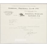 FOOTBALL - ARSENAL FC GEORGE ALLISON 1934 AUTOGRAPH LETTER ON ARSENAL EMBOSSED LETTERHEAD   George