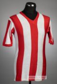 Red and white vertical striped Sevilla FC no.5 jersey, circa 1970s, woollen short-sleeved, reverse