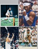 Signed colour press photographs of tennis players, including Nadal, Federer, Connors, Borg,