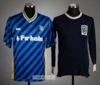 Two Southend United jersey's, season's 1968-69 and 1989-90, comprising Bukta navy and white no.7