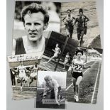 Selection of signed b&w action press photographs of British athletes, including Robbie Brightwell (