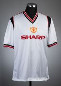 White Manchester United No.14 substitute's away jersey, season 1984-85, Adidas, short sleeved with