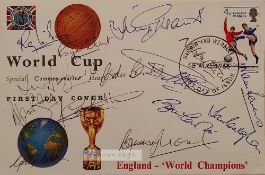 England 1966 World Cup winners signed Rembrandt FDC with the 4d England Winners stamp franked Harrow