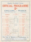 Signed England v France rugby programme, played Twickenham, 22nd February 1930, printed with fixture