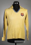 Yellow and navy Barcelona no.1 goalkeeper's jersey, late 1970s, long-sleeved with embroidered club