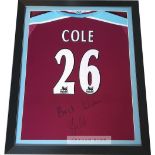 Joe Cole signed West Ham United replica jersey, reverse mounted to display signature on back of