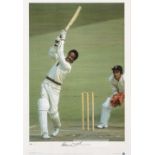 CRICKET GARY SOBERS LARGE SIGNED LIMITED EDITION PRINT NUMBER 142/500 - FRAMED. SOLD WITH CRICKET