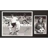 George Best signed portfolio postcard photograph, which shows Best wearing a Northampton Town FC