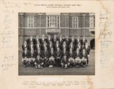 Signed South African rugby football team b&w photograph of the United Kingdom & France Tour, 1960-