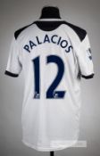 Squad signed Wilson Palacios white Tottenham Hotspur no.12 home jersey, season 2010-11, Puma,