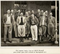 England rugby team b&w photograph taken at North Berwick station prior to fixture v Scotland at