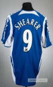 Alan Shearer blue Newcastle United no.9 third choice jersey, season 2005-06, Adidas, short-sleeved