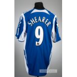 Alan Shearer blue Newcastle United no.9 third choice jersey, season 2005-06, Adidas, short-sleeved