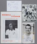 George Best, Johnny Haynes and Jimmy Langley Fulham autographs, a Best signed programme at Redhill