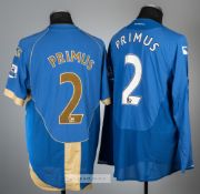 Linvoy Primus team signed blue Portsmouth no.2 home jersey, season 2009-10, Canterbury, long-sleeved