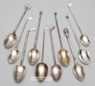 Ten various silver hallmarked golf prize spoons, dating from 1915 (all pre-WWII), all with finials