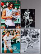 Signed photographs of male tennis stars and legends,  including P Sampras, R Nadal, B Borg, B