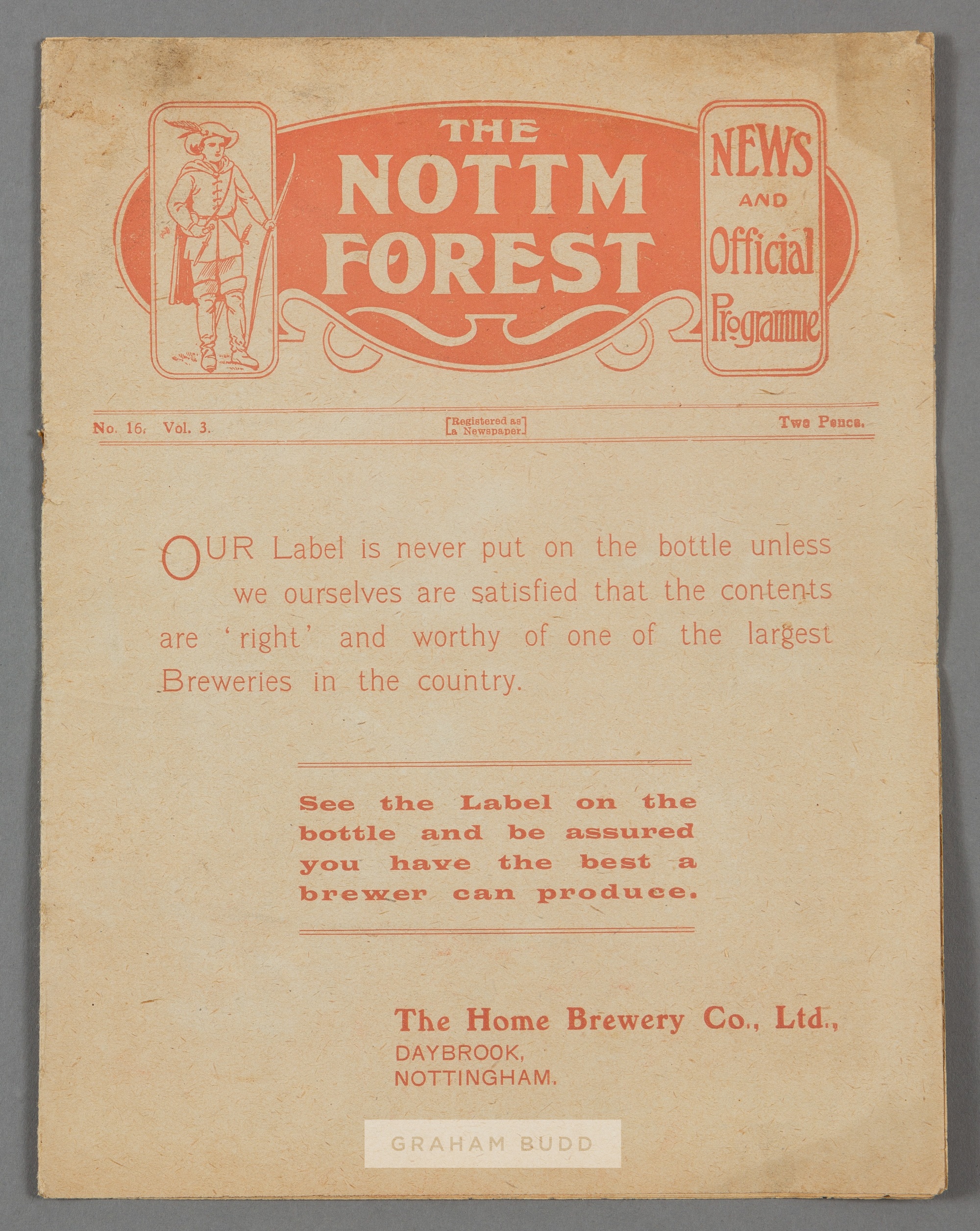 Nottingham Forest v Arsenal programme 3rd February 1923, F.L. Division One