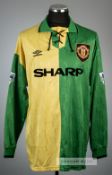 Denis Irwin green and yellow Manchester United no.3 third choice jersey, season 1992-93, Umbro,