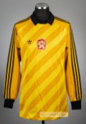 Ludek Miklosko yellow and orange Czechoslovakia no.22 goalkeeper's jersey, circa 1980s, Adidas,