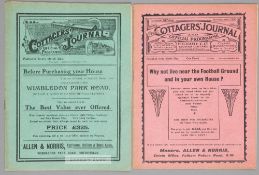 Two Fulham home programmes, F.L. Division Two fixtures v Glossop 29th April 1911 and Leeds City 7th