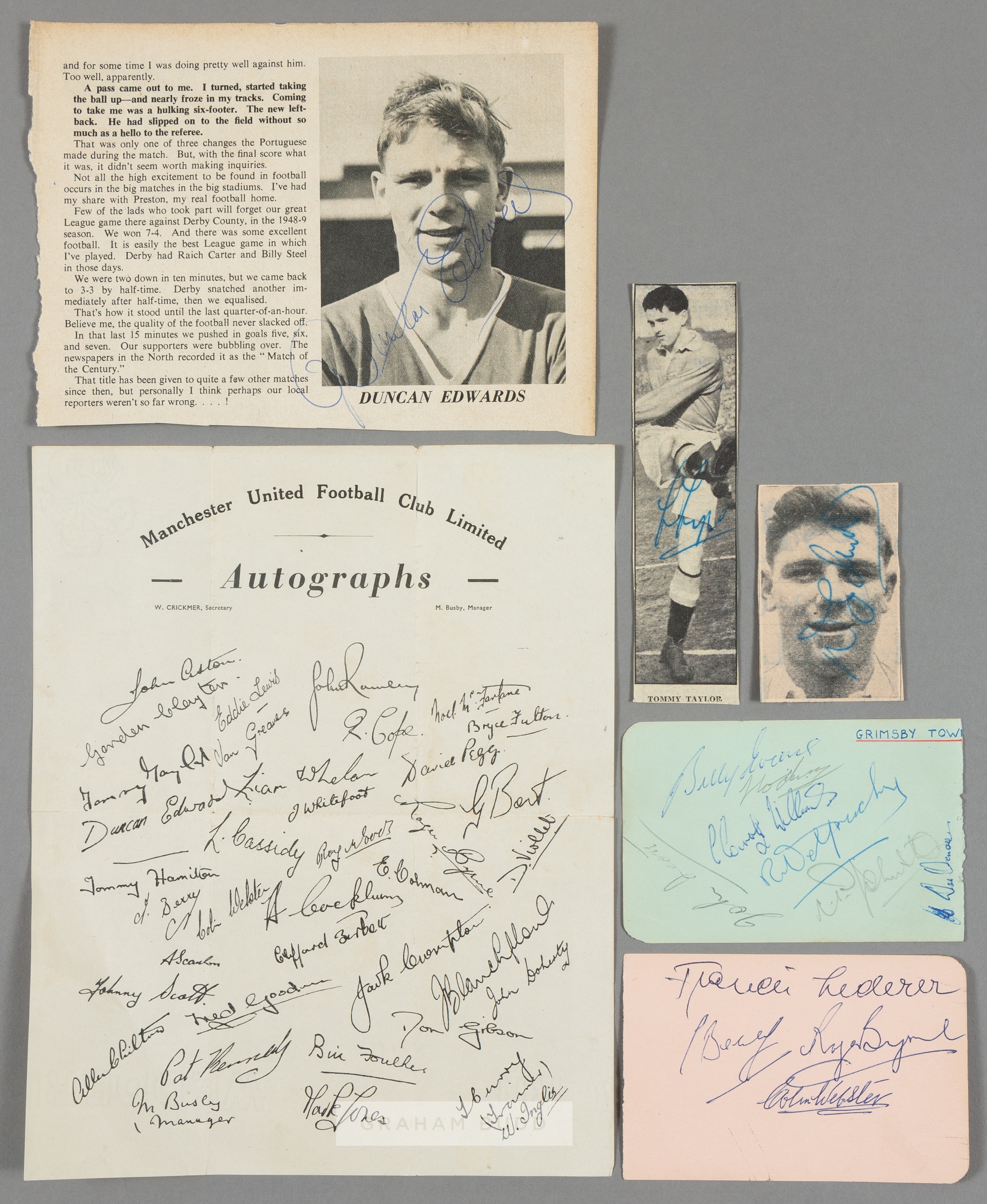Manchester United 'Busby Babes' autographs, comprising Duncan Edwards, Tommy Taylor and Bobby