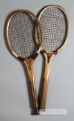 A very good fishtail tennis racket “The Windsor” circa 1920, with only two breaks to the bi-colour