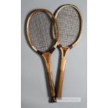 A very good fishtail tennis racket “The Windsor” circa 1920, with only two breaks to the bi-colour