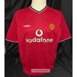 Manchester United squad signed 2000 Premier League winners Umbro replica home shirt, signed by 20,
