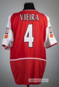 Patrick Vieira red Arsenal F.A. Community Shield no.4 home jersey, season 2002-03, Nike, short-