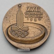 Moscow 1980 Olympic Games participant's medal, bronze, 60mm., by A. Leonova, Moscow Olympic emblem