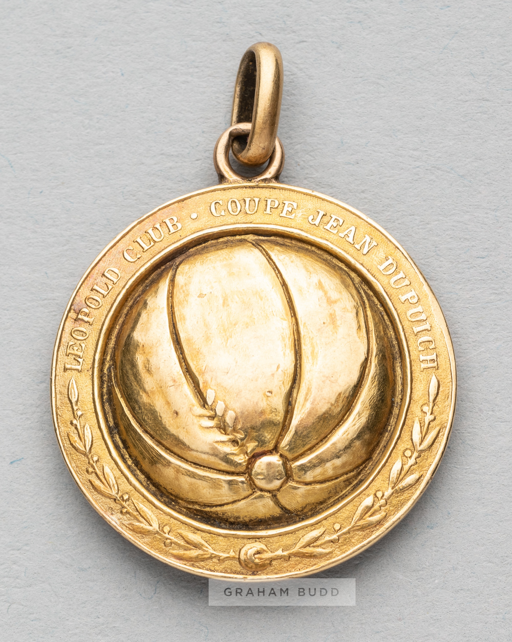 Leopold Club Coupe Jean Dupuich yellow metal medal,  modelled with a central football with a - Image 2 of 2