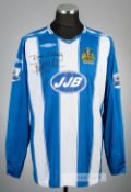 Emile Heskey signed blue and white Wigan Athletic no.9 home jersey, season 2007-08, Umbro, long-