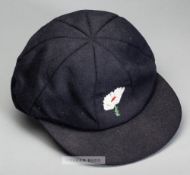 Yorkshire County Cricket Club representative cap, navy wool cap embroidered with white rose crest