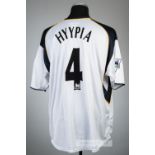 Sami Hyypia white Liverpool no.4 away jersey, season 2001-02, Reebok, short-sleeved with THE FA