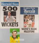 SHANE WARNE (1969-2022) ORIGINAL AUTOGRAPHED COLOUR 12”x8” CRICKET PHOTOGRAPH OF WARNE IN HEAD AND