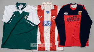 An international and two European club football jerseys, comprising a green and white Pakistan no.