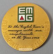 A medal presented to Sir Alf Ramsey on the occasion of the Brazil v England international 12th