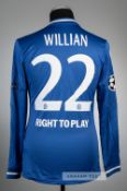 Willian signed blue Chelsea no.22 home jersey, season 2013-14, Adidas, player issued long-sleeved