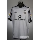 Fabien Barthez grey with black trim Manchester United no.1 goalkeeper's jersey, season 2001-02,