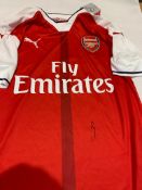 Mesut Ozil signed red and white Arsenal replica home jersey 2016-17, Puma, short-sleeved with club