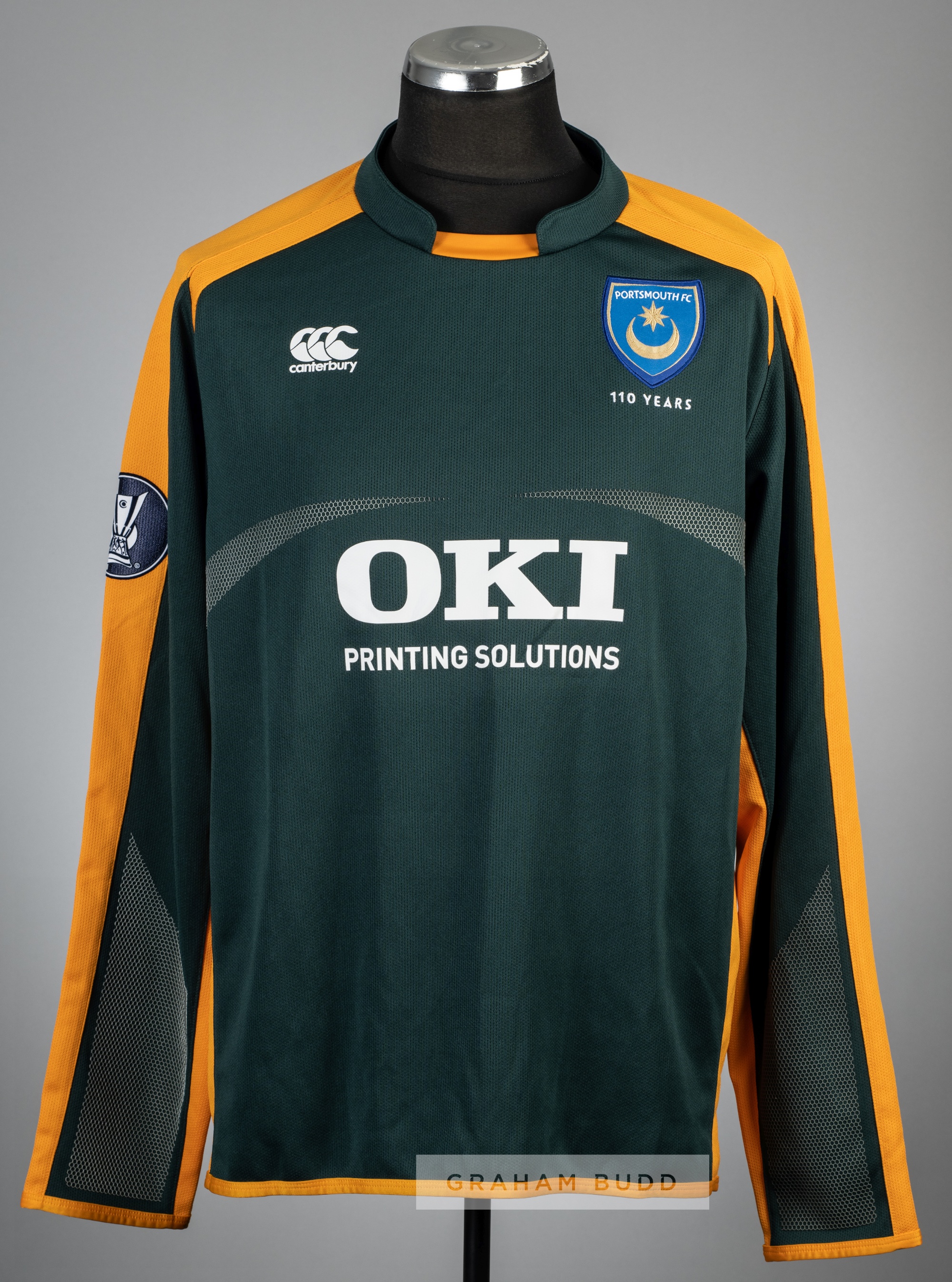 David James signed green and orange Portsmouth UEFA Cup no.1 goalkeeper's jersey, season 2008-09,