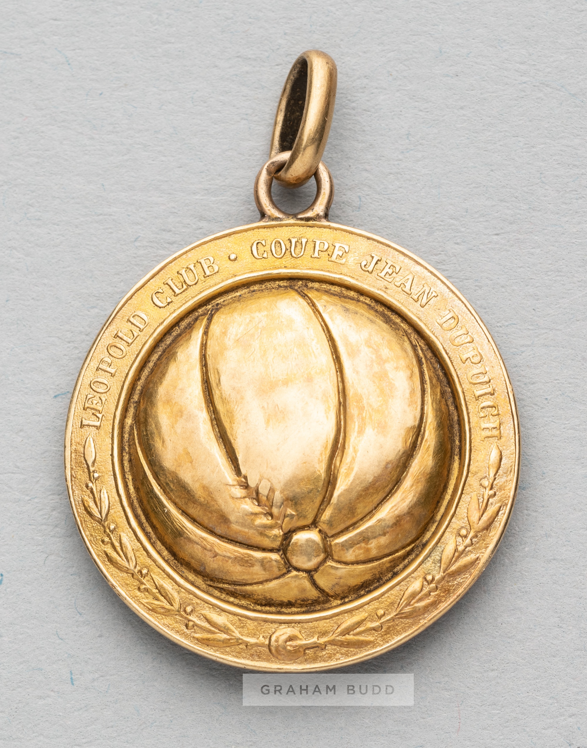 Leopold Club Coupe Jean Dupuich yellow metal medal,  modelled with a central football with a