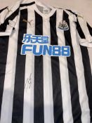 Jamaal Lascelles (captain) signed black and white Newcastle United replica home jersey 2018-19,