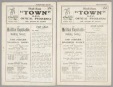 Two Halifax Town home programmes season 1921-22, F.L. Division Three North fixtures, v Stalybridge