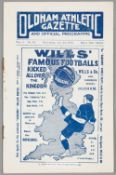 Oldham Athletic v Aston Villa programme 15th January 1910, F.A. Cup First Round tie