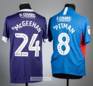 Two Portsmouth football jerseys, season 2019-20, comprising Brett Pitman blue no.8 home jersey,