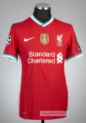 Sadio Mane red Liverpool no.10 home jersey, season 2020-21, Nike, short-sleeved with UEFA STARBALL