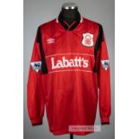 Stan Collymore red and black Nottingham Forest no.10 home jersey, season 1994-95, Umbro, long-