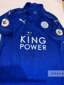 Wes Morgan (captain) signed blue Leicester City replica home 'golden lions' reigning Premier League